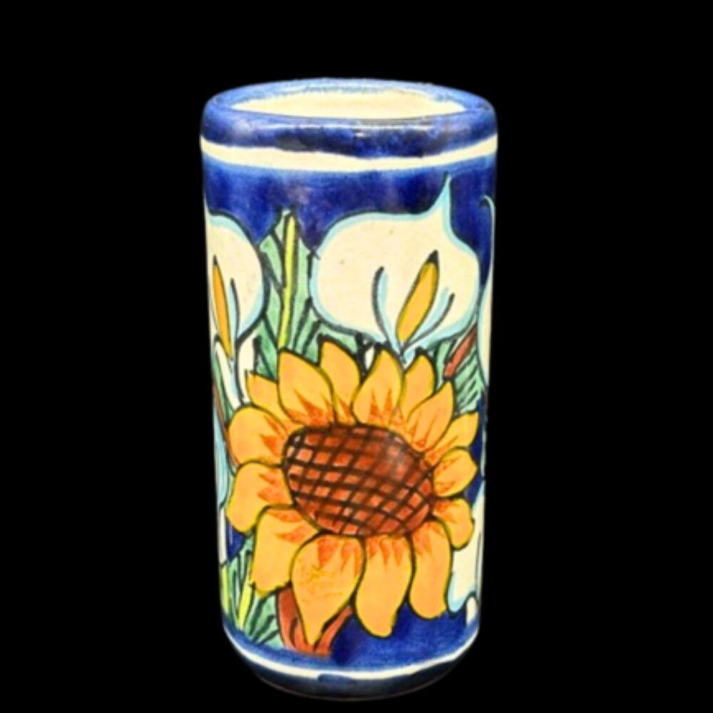 Vintage Mexican Talavera Pottery Hand Painted Sunflowers Tumblers Drink Set 2 - Picture 1 of 6